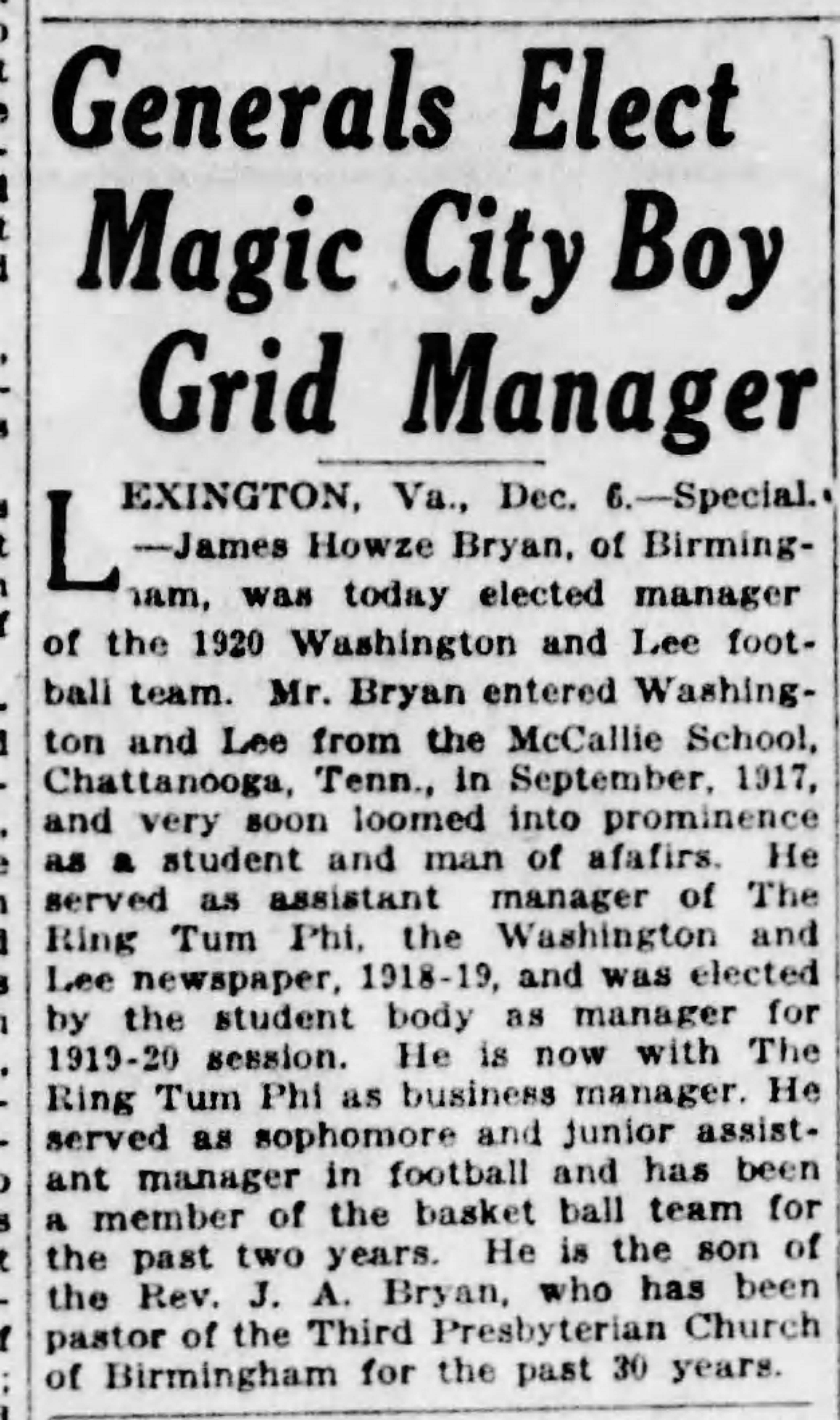 Generals Elect Magic City Boy Grid Manager